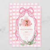 Silly Goose First Birthday Pink Photo Invitation 招待状 (正面/裏面)