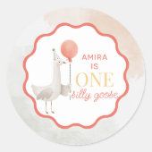 Silly Goose First Birthday Sticker Personalized ラウンドシール (正面)