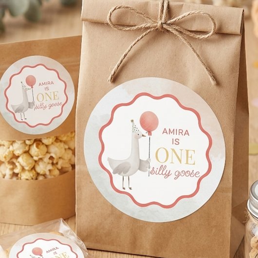 Silly Goose First Birthday Sticker Personalized ラウンドシール