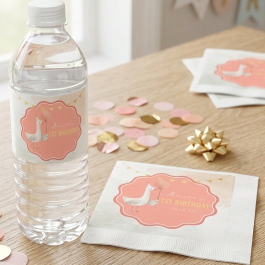Silly Goose First Birthday Water Bottle Label スタンダードカクテルナプキン