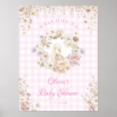 Silly Goose Floral Gingham Baby Shower Welcome ポスター (正面)