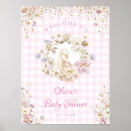 Silly Goose Floral Gingham Baby Shower Welcome ポスター