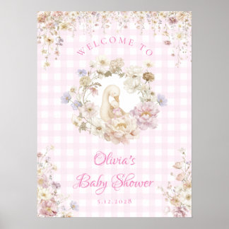 Silly Goose Floral Gingham Baby Shower Welcome ポスター