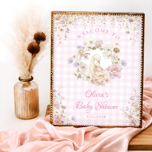 Silly Goose Floral Gingham Baby Shower Welcome ポスター