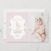 Silly Goose Floral Gingham Birthday Photo サンキューカード (正面)