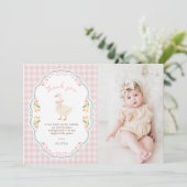Silly Goose Floral Gingham Birthday Photo サンキューカード (スタンド正面)