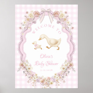 Silly Goose Floral Girl Baby Shower Welcome ポスター