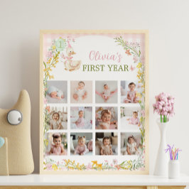 Silly Goose Floral Girl Birthday Photo Milestone ポスター