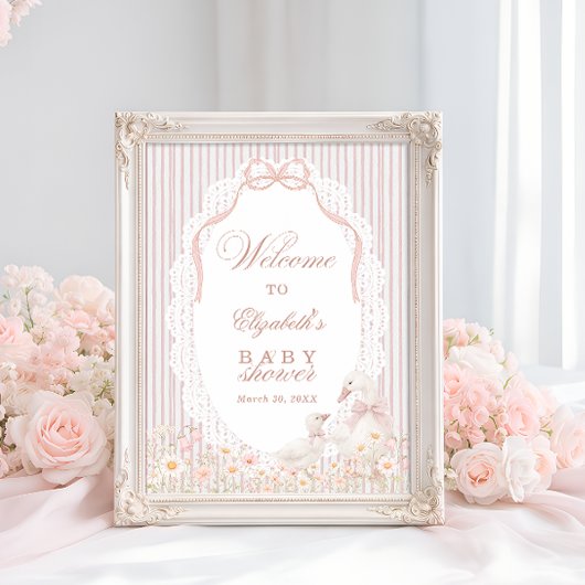 Silly Goose Flower Lace Girl Baby Shower Welcome ポスター