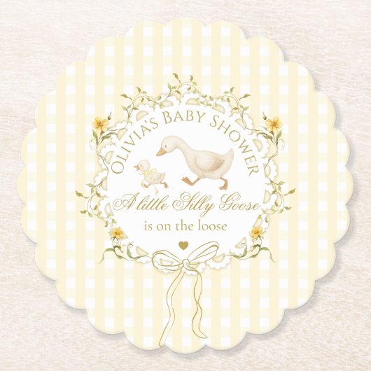 Silly Goose Gender neutral Yellow Baby Shower ペーパーコースター (正面)