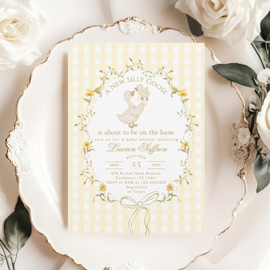 Silly Goose Gender neutral Yellow Baby Shower 招待状