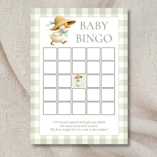 Silly Goose Gingham Bingo Baby Shower Game Card 招待状