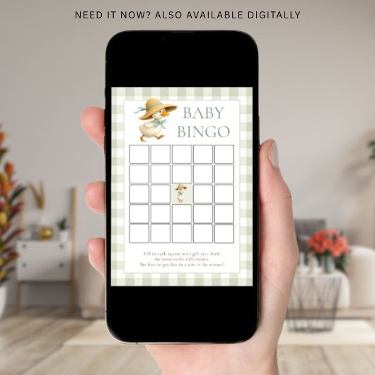 Silly Goose Gingham Bingo Baby Shower Game Card 招待状