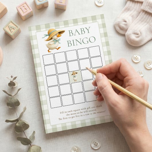 Silly Goose Gingham Bingo Baby Shower Game Card 招待状
