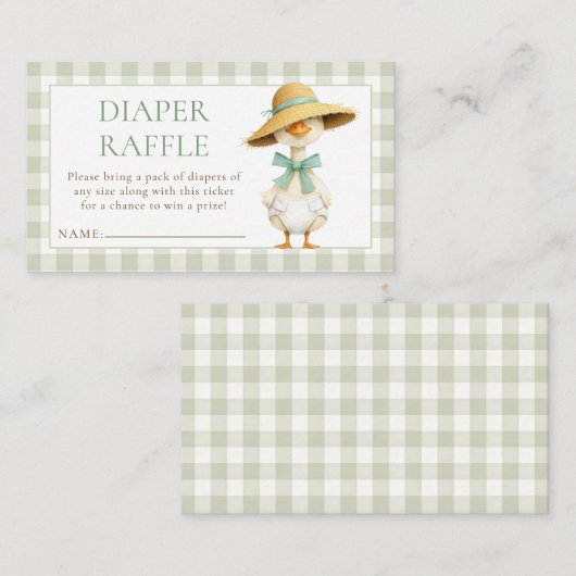 Silly Goose Gingham Diaper Raffle Baby Shower  エンクロージャーカード (正面/裏面)