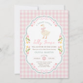 Silly Goose Gingham Duck Gender Neutra Baby Shower 招待状 (正面)
