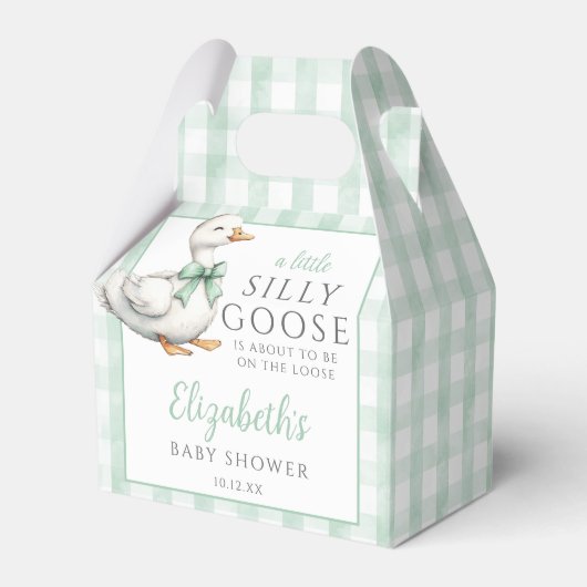 Silly Goose Gingham Gender Neutral Baby Shower フェイバーボックス (正面サイド)
