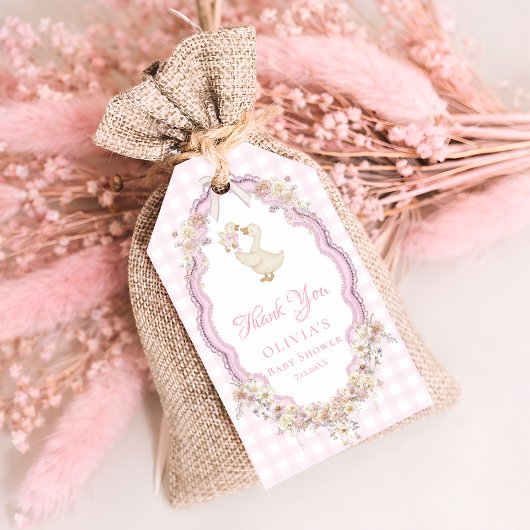 Silly Goose Gingham Girl Baby Shower Thank You ギフトタグ