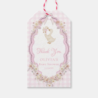 Silly Goose Gingham Girl Baby Shower Thank You ギフトタグ