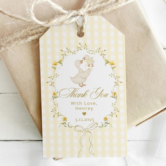 Silly Goose Gingham Kids Birthday Spring Thank you ギフトタグ