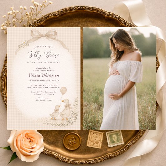 Silly Goose Gingham Photo Baby Shower  招待状