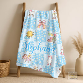 Silly Goose Girl Design Blue フリースブランケット