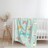 Silly Goose Girl Design Teal Green フリースブランケット