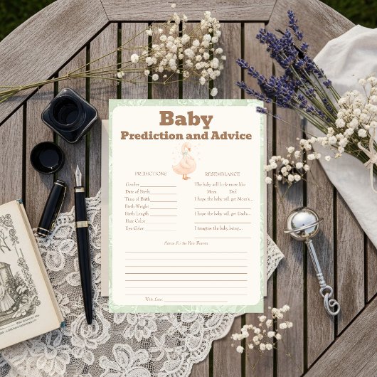 Silly Goose Green Baby Predictions & Advice Card 招待状