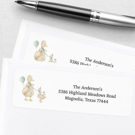 Silly Goose Green Baby Shower Return Address ラベル