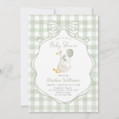 Silly Goose Green Bow Boy Baby Shower 招待状 (正面)