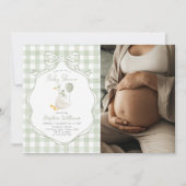 Silly Goose Green Bow Boy Baby Shower Photo 招待状 (正面)