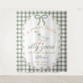 Silly Goose Green Gingham Baby Shower Backdrop タペストリー