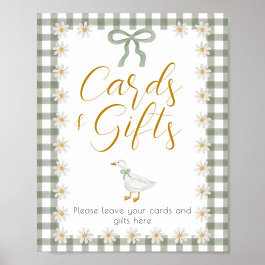 Silly Goose Green Gingham Baby Shower Gift Table  ポスター (正面)