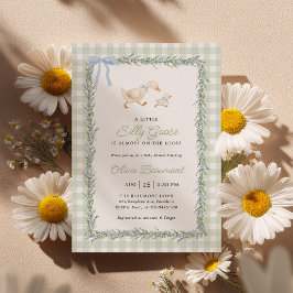Silly Goose Green Gingham Baby Shower Invitation 招待状