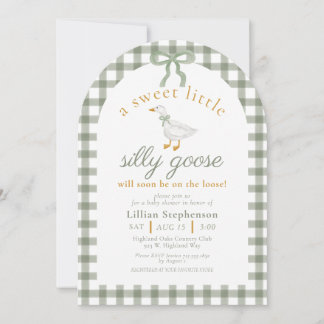 Silly Goose Green Gingham Bow Baby Shower Arch 招待状