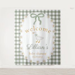 Silly Goose Green Gingham Cottagecore Baby Shower  タペストリー