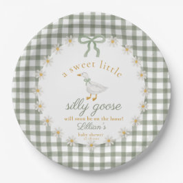 Silly Goose Green Gingham Cottagecore Baby Shower  ペーパープレート