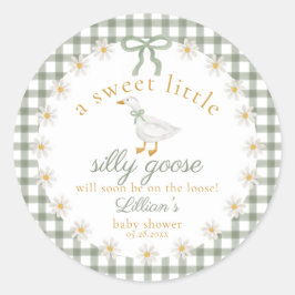 Silly Goose Green Gingham Cottagecore Baby Shower  ラウンドシール