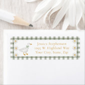 Silly Goose Green Gingham Daisy Return Address ラベル (インサイチュ)