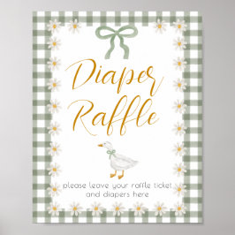 Silly Goose Green Gingham Floral Diaper Raffle ポスター