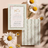 Silly Goose Green Gingham Pink Baby Shower Invite 招待状