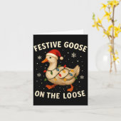 Silly Goose Holiday Christmas Festive Goose On The カード (黄色い花)