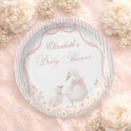 Silly Goose Lace Wildflower Pink Baby Shower ペーパープレート