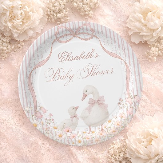 Silly Goose Lace Wildflower Pink Baby Shower ペーパープレート