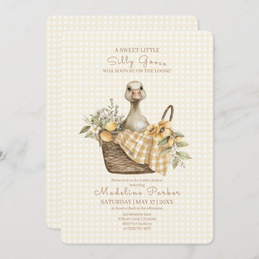 Silly Goose Lemon Baby Shower 招待状 (正面/裏面)