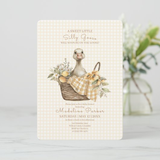 Silly Goose Lemon Baby Shower 招待状 (スタンド正面)