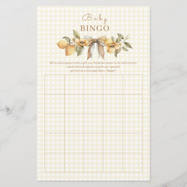 Silly Goose Lemon Baby Shower Bingo Game (正面)
