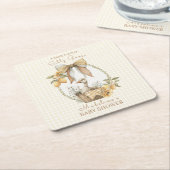 Silly Goose Lemon Watercolor Baby Shower スクエアペーパーコースター (アングル)
