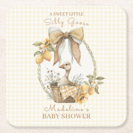 Silly Goose Lemon Watercolor Baby Shower スクエアペーパーコースター