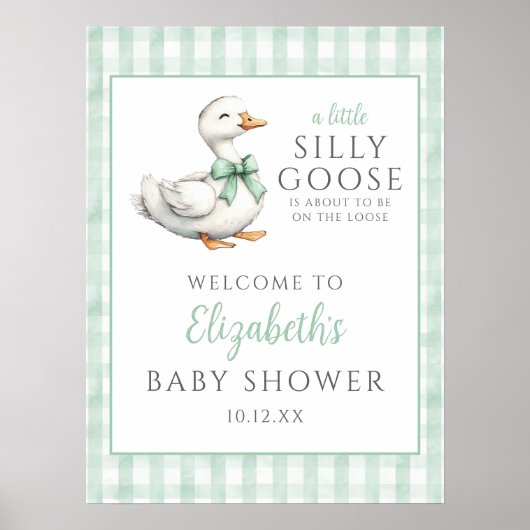 Silly Goose Neutral Baby Shower Welcome Sign ポスター (正面)